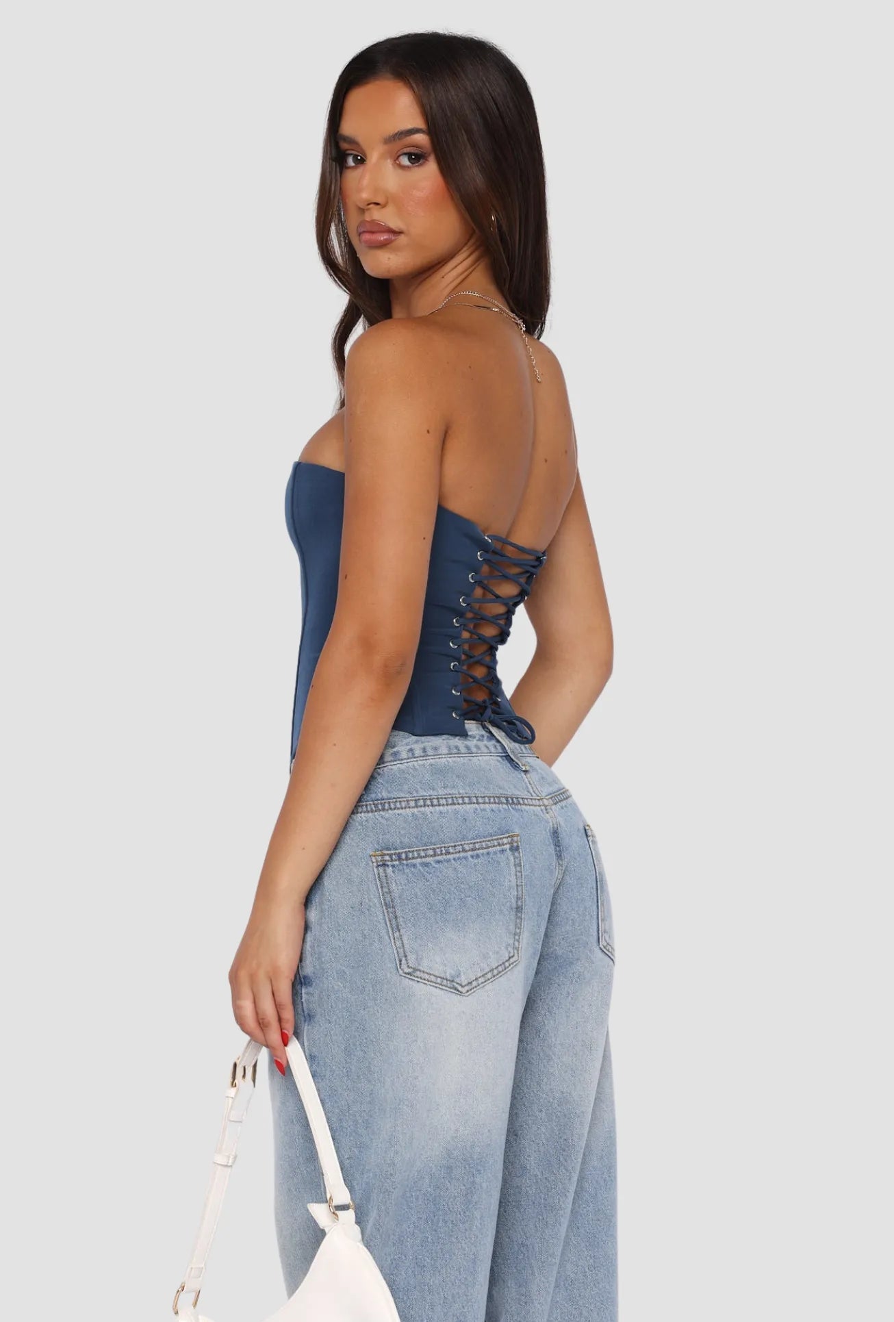 Top Sem Alças Bustier Azul