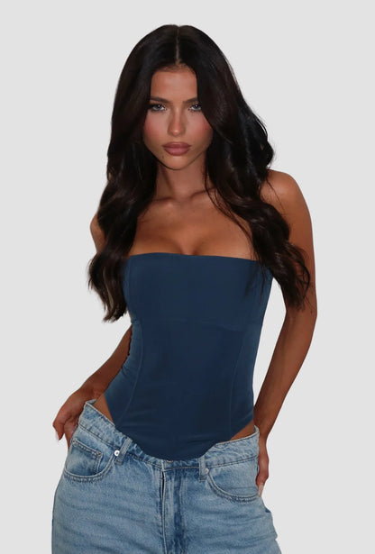 Top Sem Alças Bustier Azul