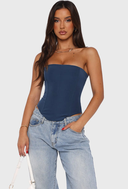 Top Sem Alças Bustier Azul
