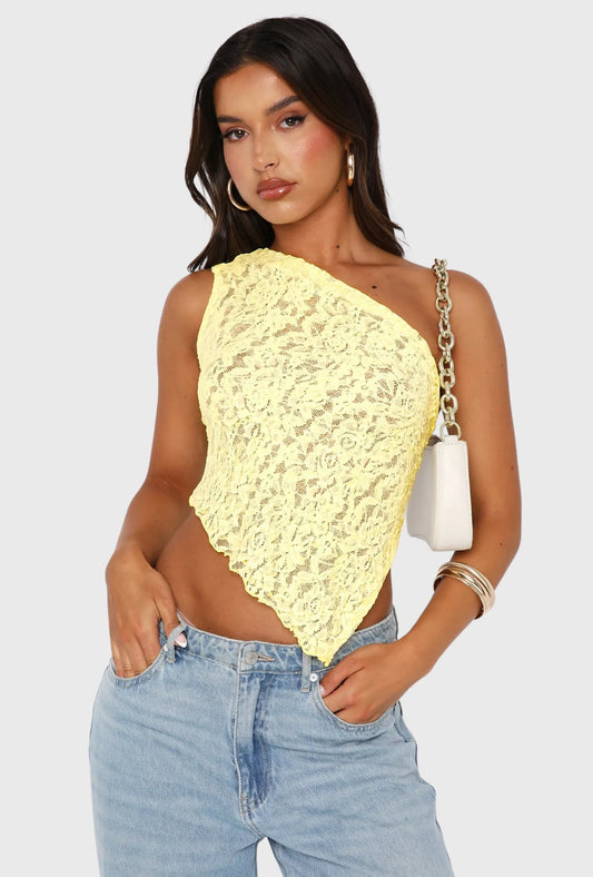 Top de Renda Assimétrico Amarelo