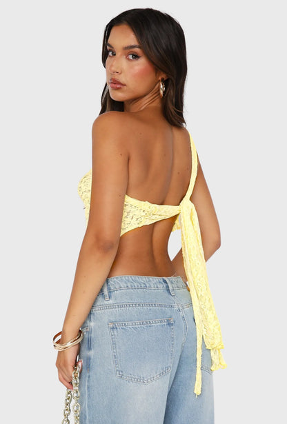 Top de Renda Assimétrico Amarelo