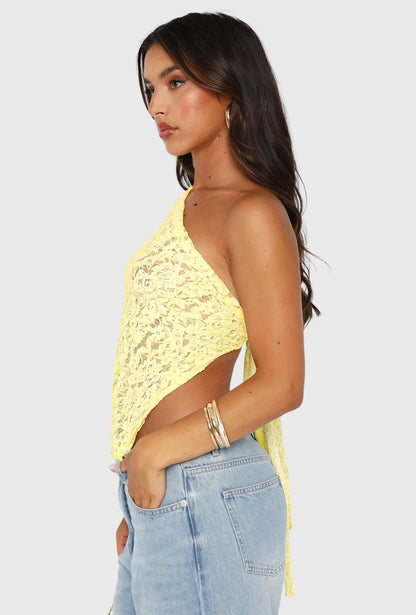 Top de Renda Assimétrico Amarelo